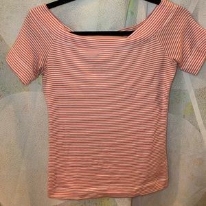 Pink and white striped off shoulder top